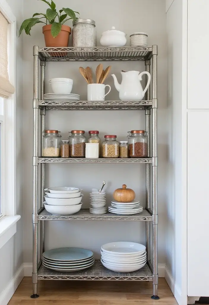 26 Metal Wall Shelf Decor Ideas For Minimalist Homes - 21. Functional Kitchen Metal Shelves