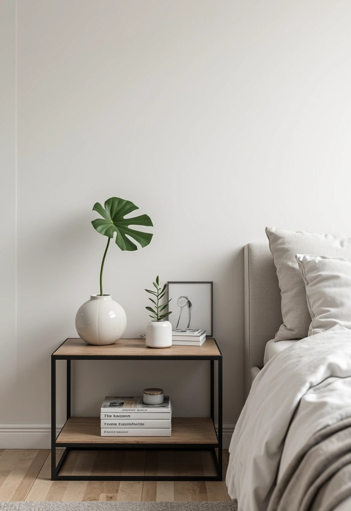 26 Metal Wall Shelf Decor Ideas For Minimalist Homes - 22. Sleek Metal Nightstand Shelves