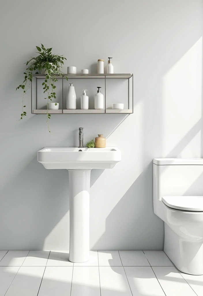 26 Metal Wall Shelf Decor Ideas For Minimalist Homes - 23. Simple Bathroom Metal Shelves