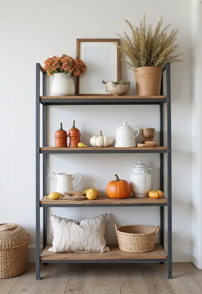26 Metal Wall Shelf Decor Ideas For Minimalist Homes - 25. Seasonal Metal Decor Shelves