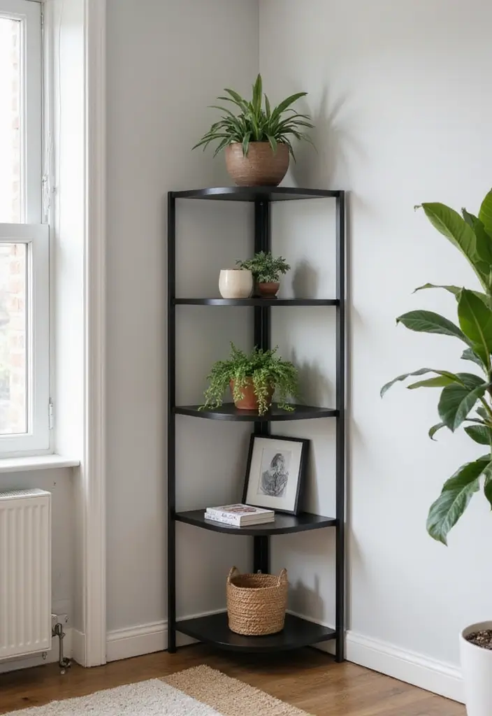 26 Metal Wall Shelf Decor Ideas For Minimalist Homes - 4. Minimalist Metal Corner Shelves