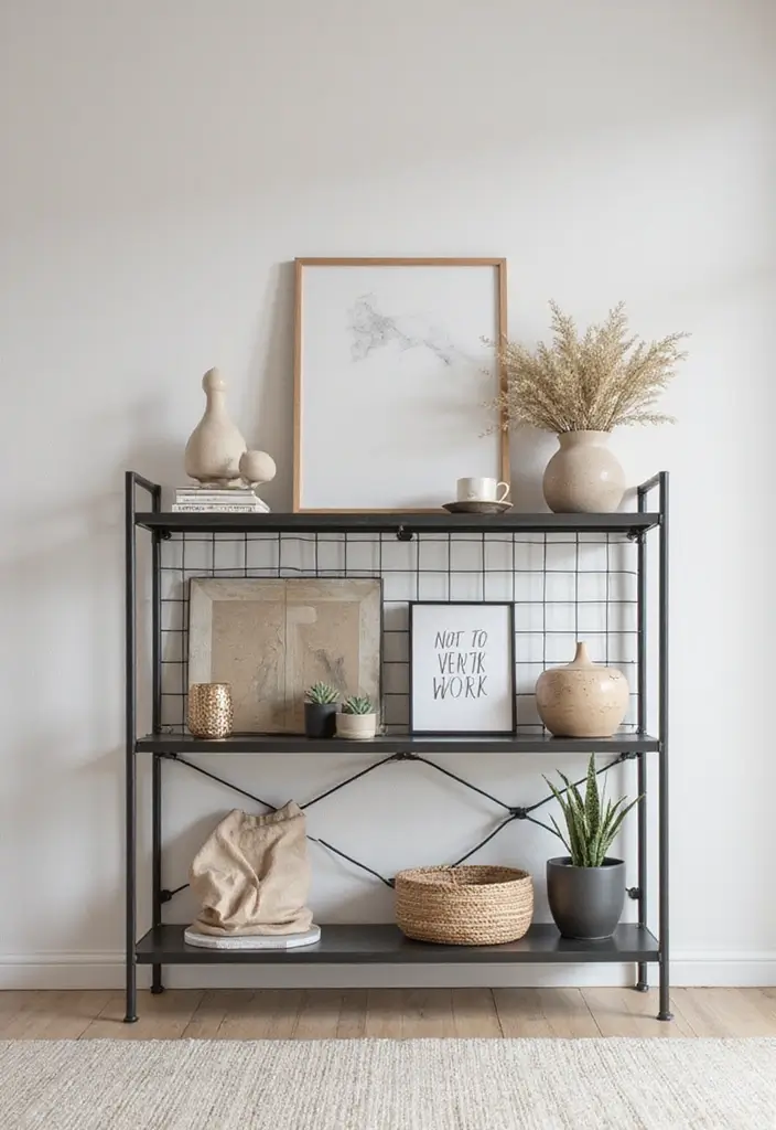 26 Metal Wall Shelf Decor Ideas For Minimalist Homes - 5. Decorative Metal Grid Shelves