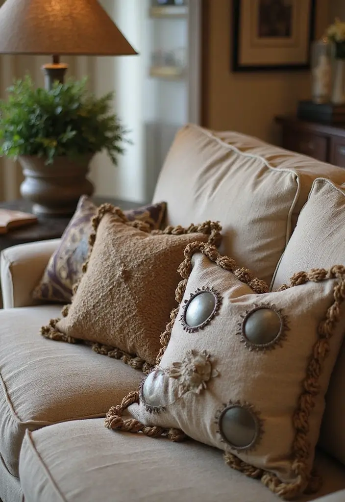 26 Rustic Metal Home Decor Inspirations For Warm Interiors - 21. Metal Accent Pillows