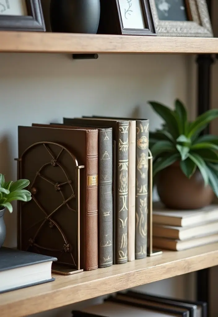 26 Rustic Metal Home Decor Inspirations For Warm Interiors - 24. Metal Bookends