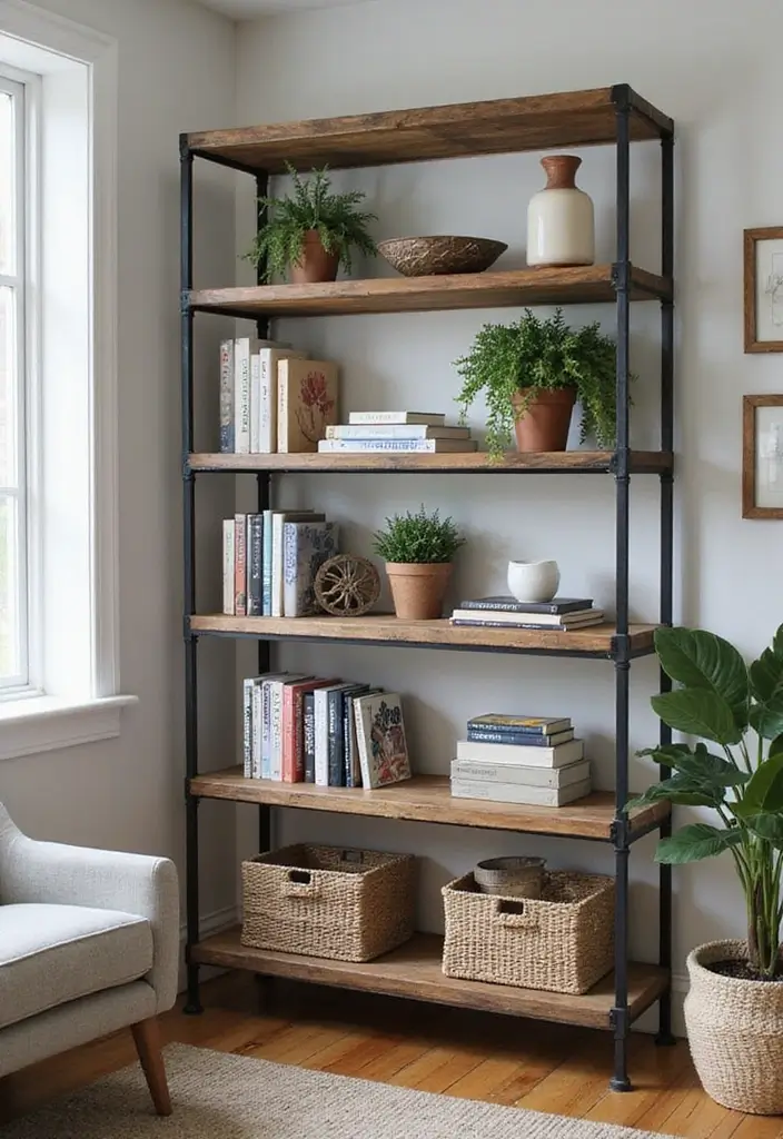 26 Rustic Metal Home Decor Inspirations For Warm Interiors - 4. Industrial-Style Shelving