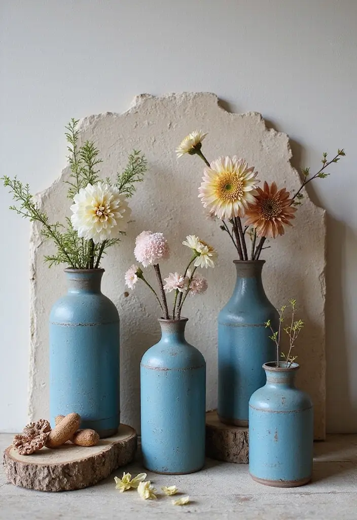27 Blue Metal Vase Decor Ideas That Stand Out - 13. Layered Textures