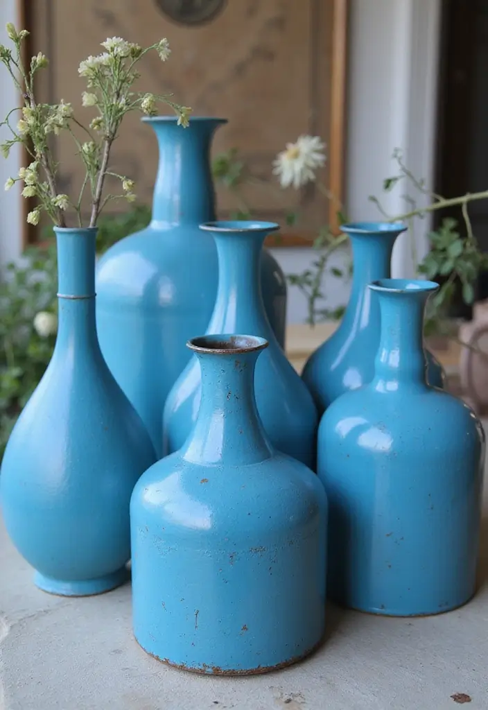 27 Blue Metal Vase Decor Ideas That Stand Out - 15. Unique Arrangement Styles