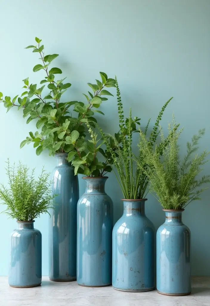 27 Blue Metal Vase Decor Ideas That Stand Out - 16. Fresh Greenery Focus