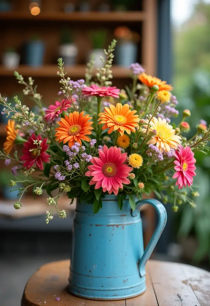 27 Blue Metal Vase Decor Ideas That Stand Out - 17. Vibrant Floral Arrangements