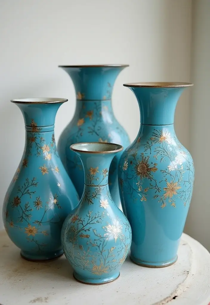 27 Blue Metal Vase Decor Ideas That Stand Out - 18. Personal Touch with Custom Designs