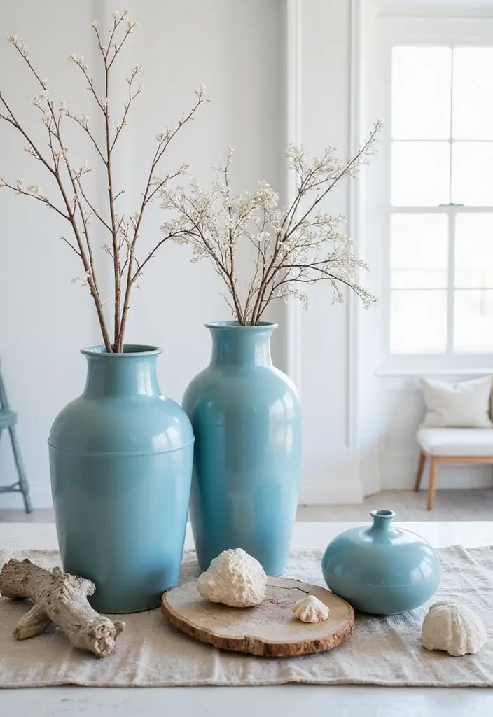 27 Blue Metal Vase Decor Ideas That Stand Out - 4. Coastal Vibes