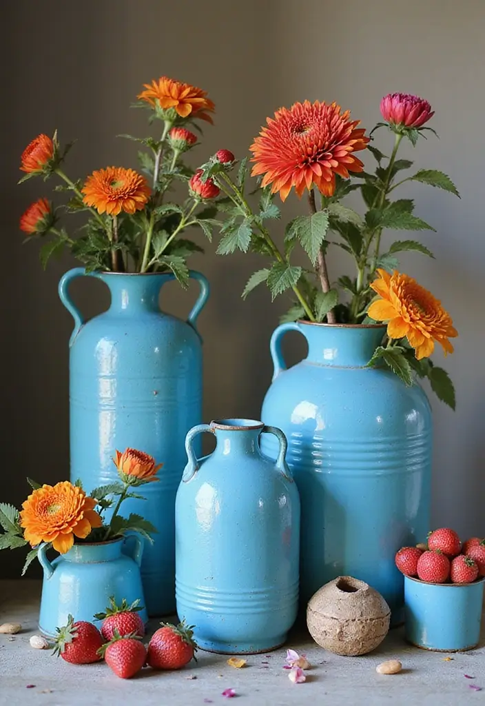 27 Blue Metal Vase Decor Ideas That Stand Out - 6. Eclectic Mix and Match