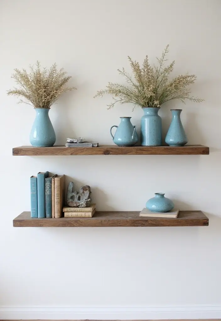 27 Blue Metal Vase Decor Ideas That Stand Out - 8. Wall Shelf Showcase