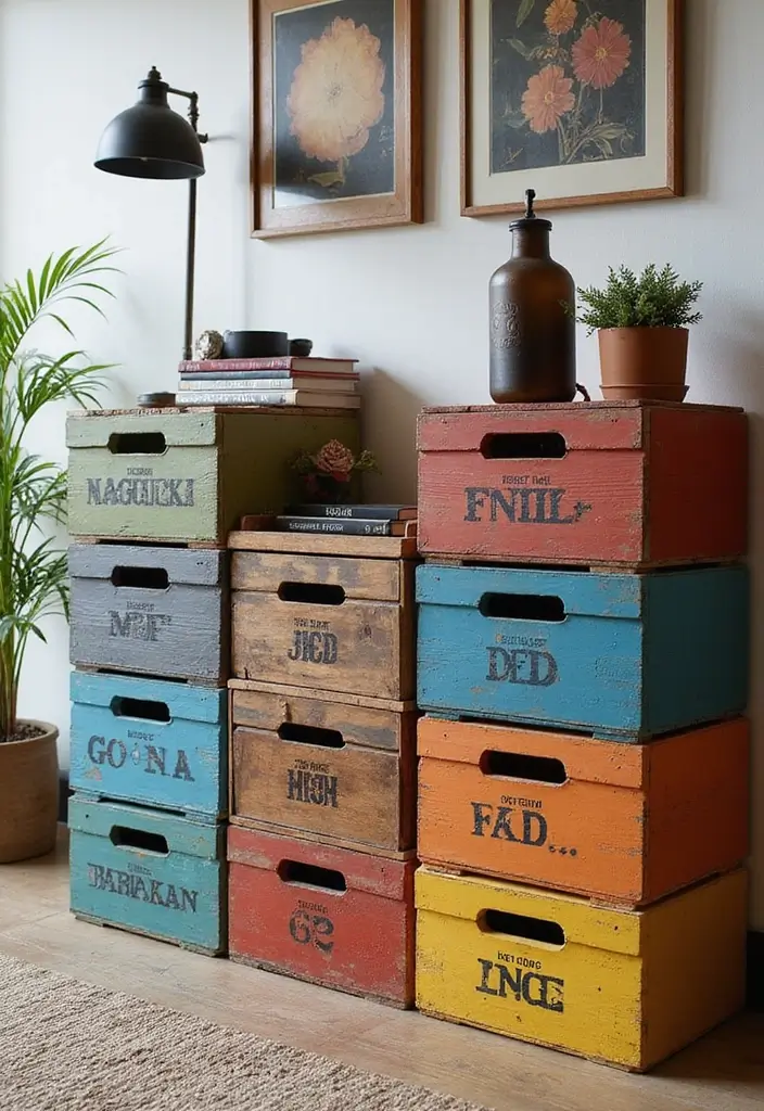27 Industrial Wood And Metal Decor Ideas For Chic Spaces - 13. Wooden Crates as Storage