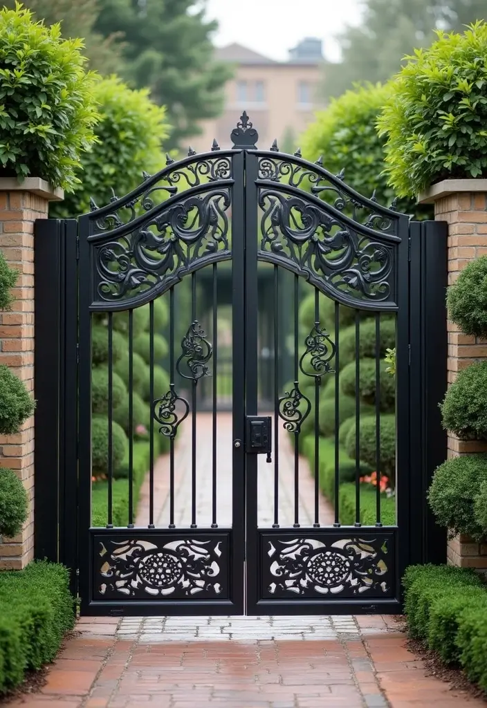 27 Metal Gate Decor Ideas For Outdoor Spaces - 11. Custom Engraved Metal Gates