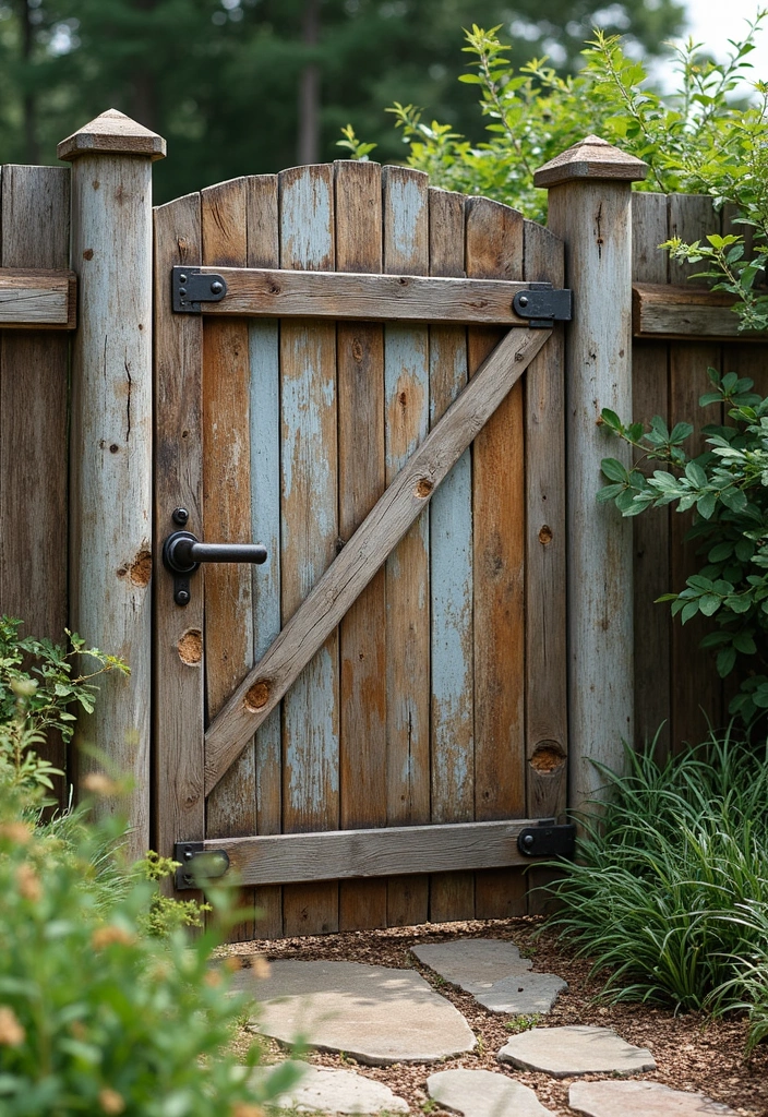 27 Metal Gate Decor Ideas For Outdoor Spaces - 17. Rustic Gate with Recycled Materials