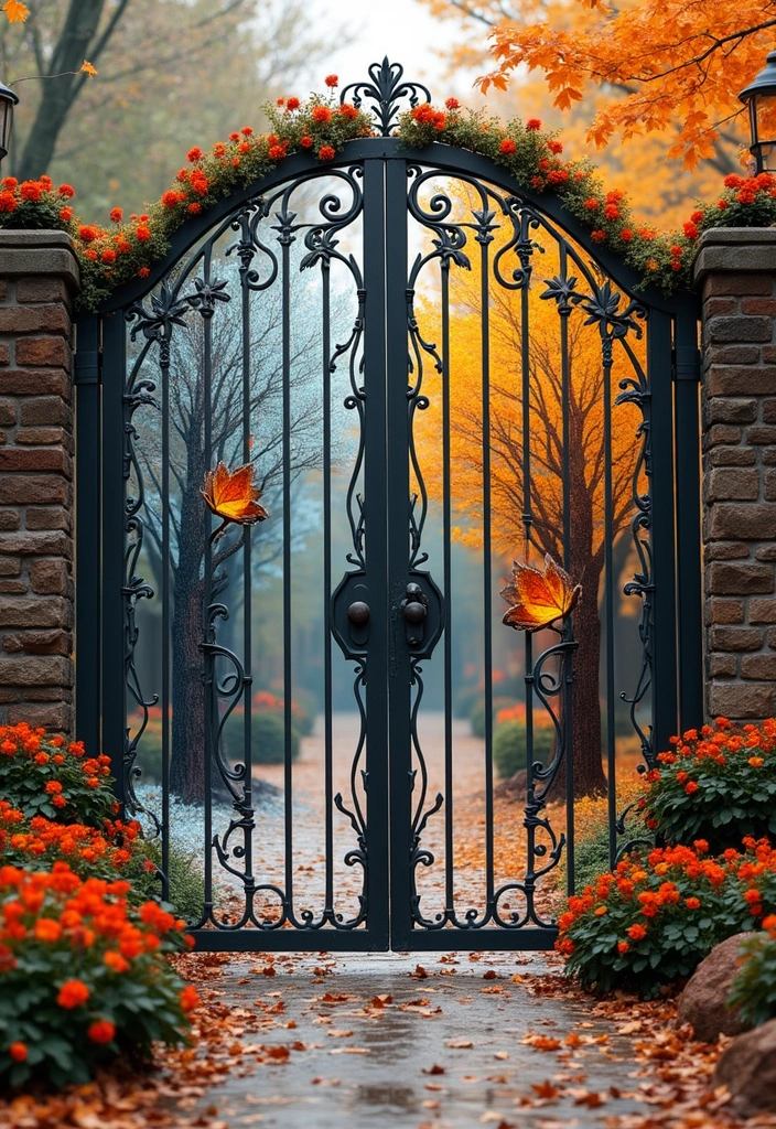 27 Metal Gate Decor Ideas For Outdoor Spaces - 27. Gate with Seasonal Themes