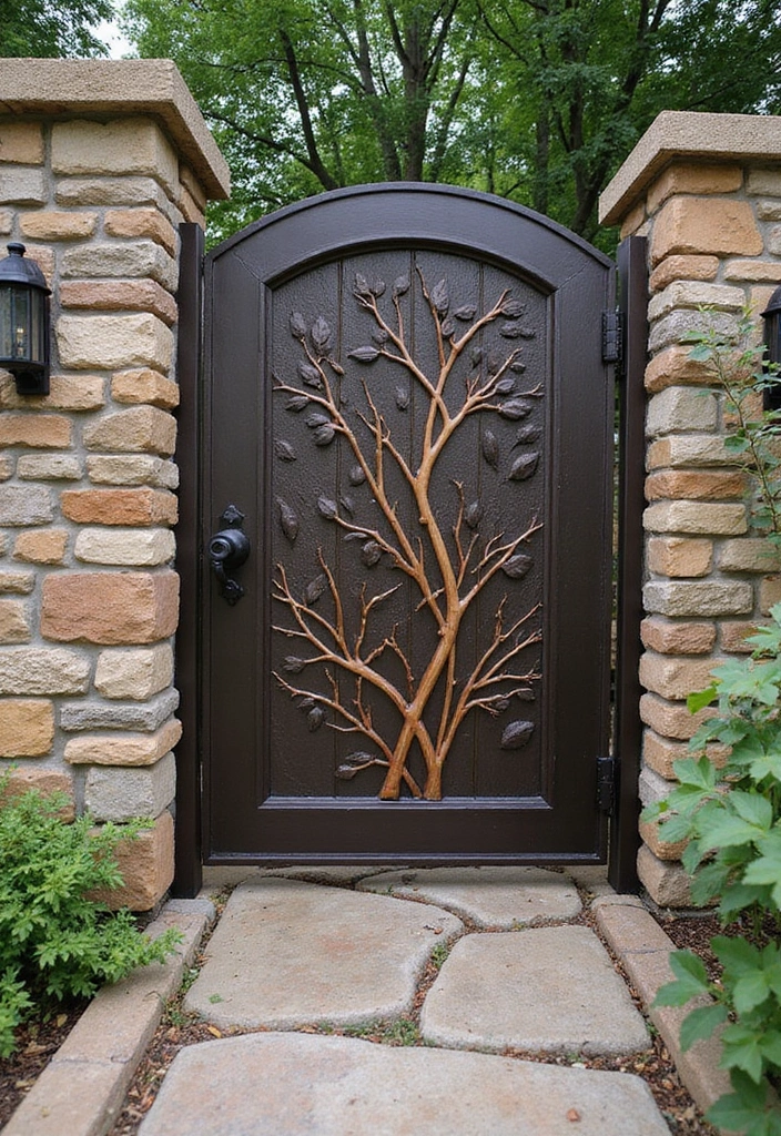 27 Metal Gate Decor Ideas For Outdoor Spaces - 6. Rustic Gate with Nature-Inspired Elements