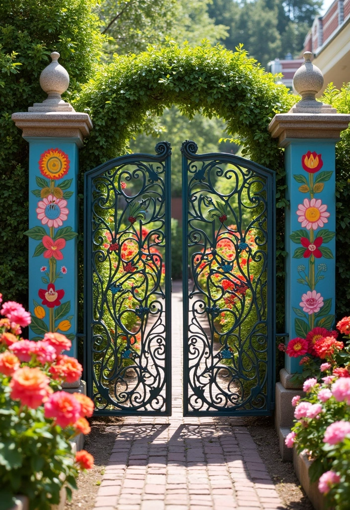 27 Metal Gate Decor Ideas For Outdoor Spaces - 7. Colorful Painted Metal Gates