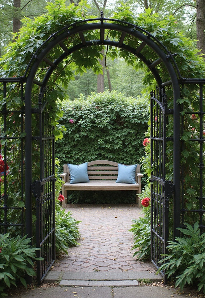 27 Metal Gate Decor Ideas For Outdoor Spaces - 8. Gate with Trellis Features