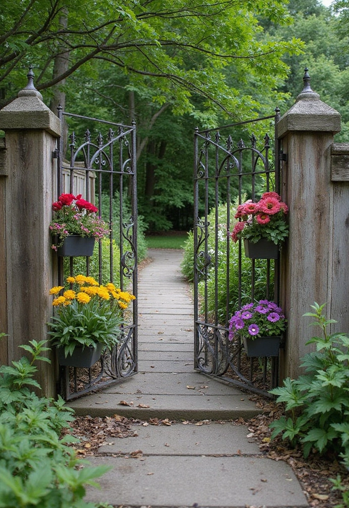 27 Metal Gate Decor Ideas For Outdoor Spaces - 9. Functional Garden Gate with Planter Boxes