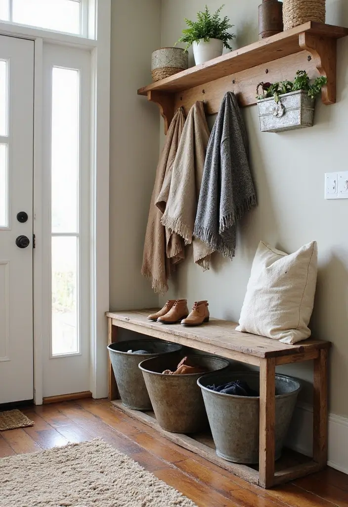 27 Modern Metal Basket Decor Ideas For Stylish Storage - 1. Rustic Charm in the Entryway