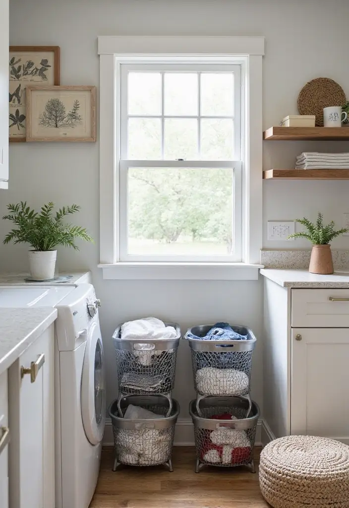 27 Modern Metal Basket Decor Ideas For Stylish Storage - 12. Multi-Purpose Laundry Room