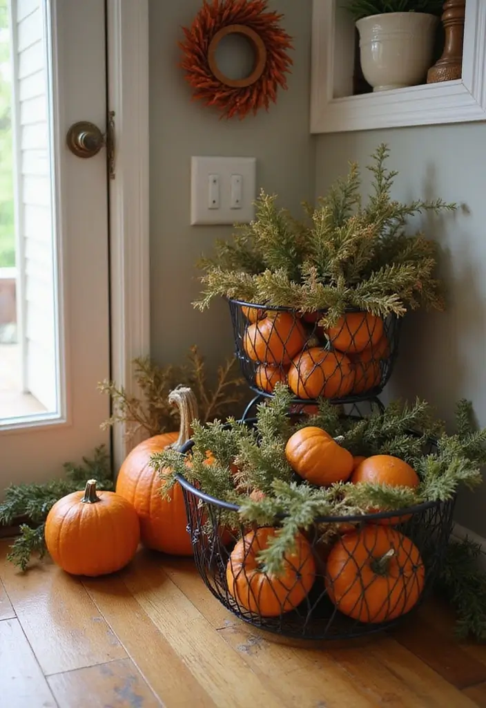 27 Modern Metal Basket Decor Ideas For Stylish Storage - 16. Creative Seasonal Decor