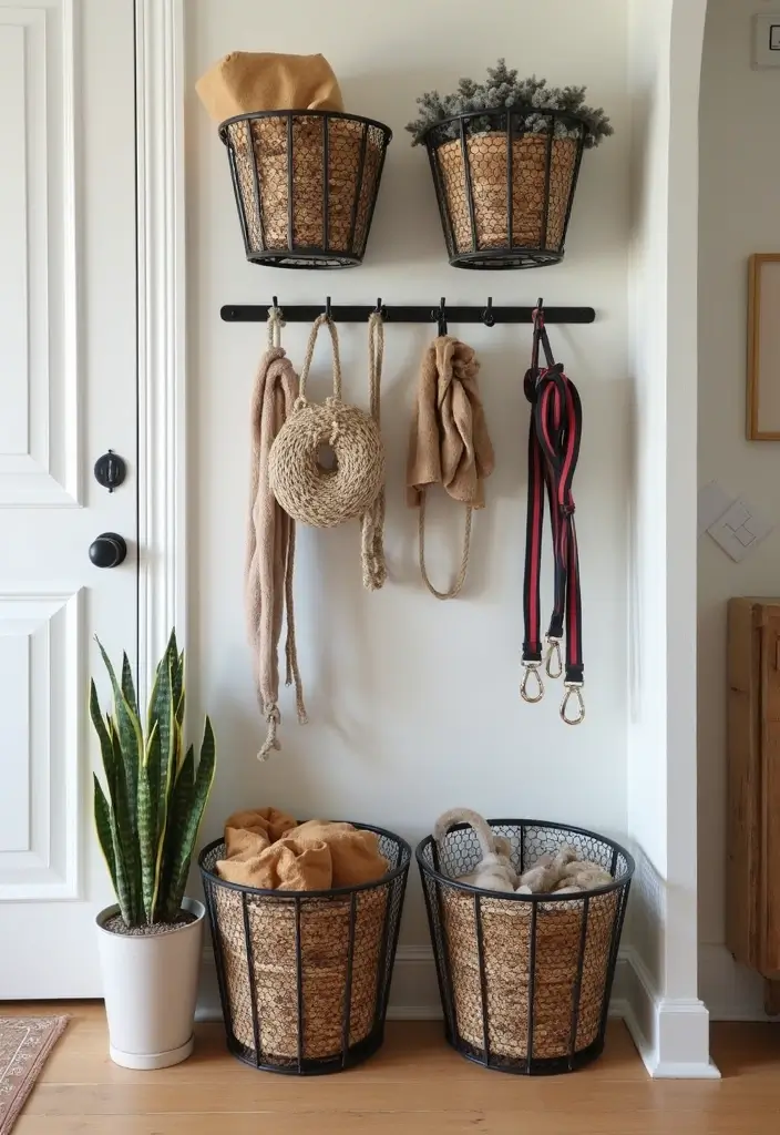 27 Modern Metal Basket Decor Ideas For Stylish Storage - 18. Unique Pet Storage