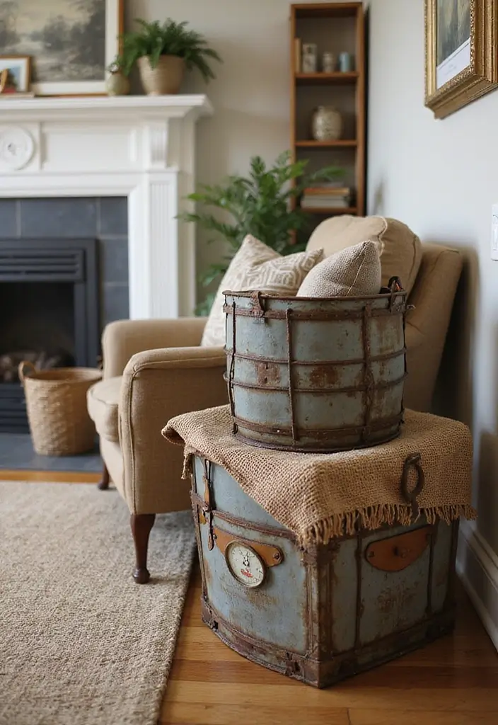 27 Modern Metal Basket Decor Ideas For Stylish Storage - 21. Vintage Market Finds