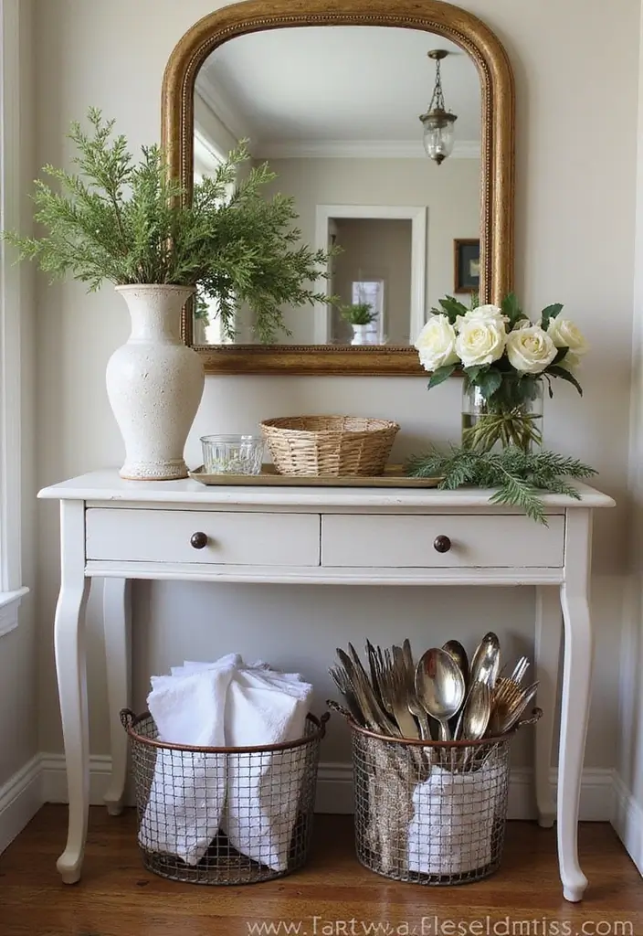 27 Modern Metal Basket Decor Ideas For Stylish Storage - 24. Dining Room Buffet Storage