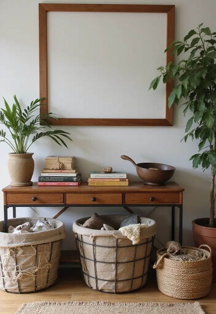 27 Modern Metal Basket Decor Ideas For Stylish Storage - 25. Cozy Family Room Setup