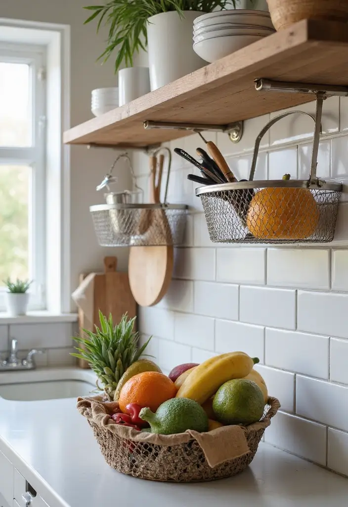 27 Modern Metal Basket Decor Ideas For Stylish Storage - 3. Stylish Kitchen Organization