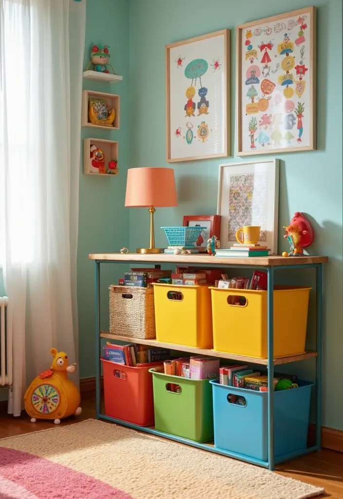 27 Modern Metal Basket Decor Ideas For Stylish Storage - 5. Playful Kids’ Room Storage