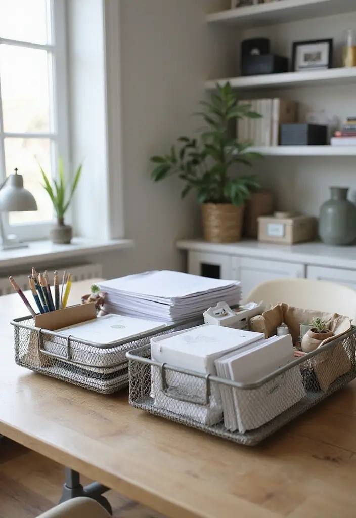 27 Modern Metal Basket Decor Ideas For Stylish Storage - 8. Trendy Home Office Decor