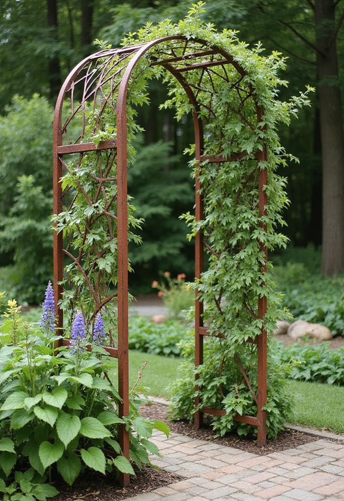 27 Rustic Metal Tree Decor Ideas That Inspire 15. Metal Tree Garden Trellis 20251013 163348