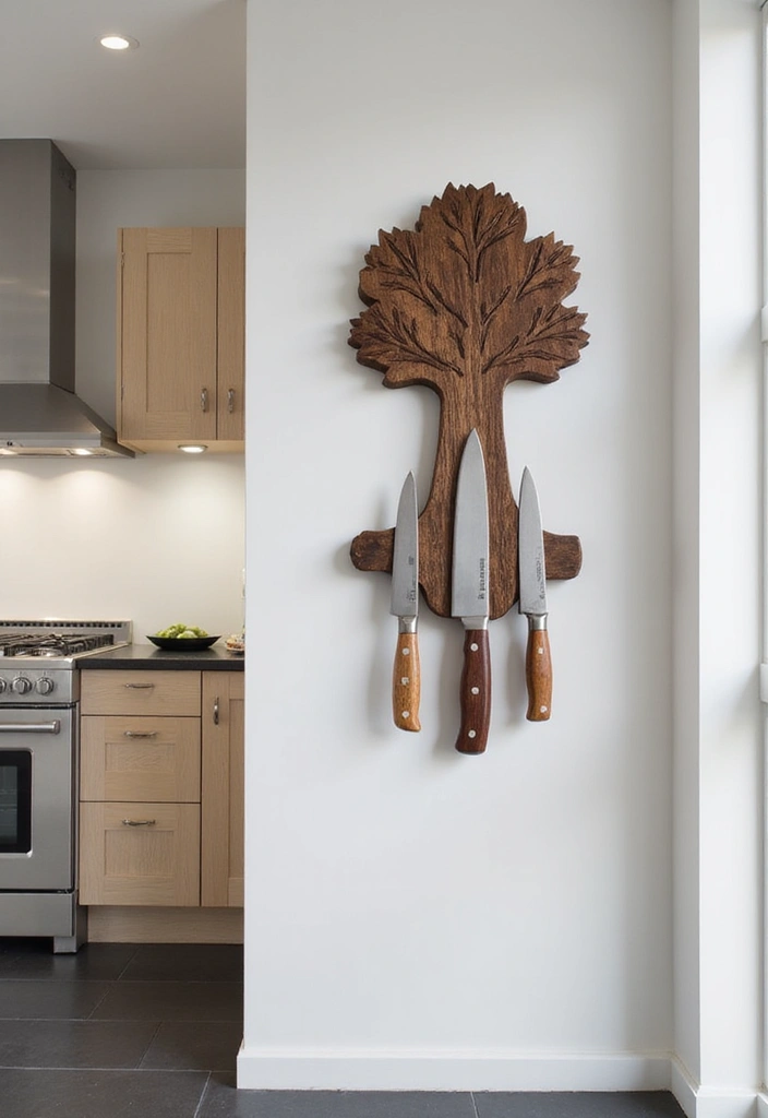27 Rustic Metal Tree Decor Ideas That Inspire 17. Tree Shaped Magnetic Knife Holder 20251013 163355