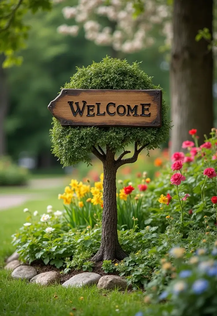 27 Rustic Metal Tree Decor Ideas That Inspire 18. Rustic Tree Garden Sign 20251013 163359