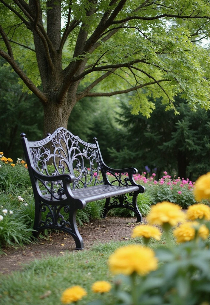 27 Rustic Metal Tree Decor Ideas That Inspire 26. Metal Tree Garden Bench 20251013 163425