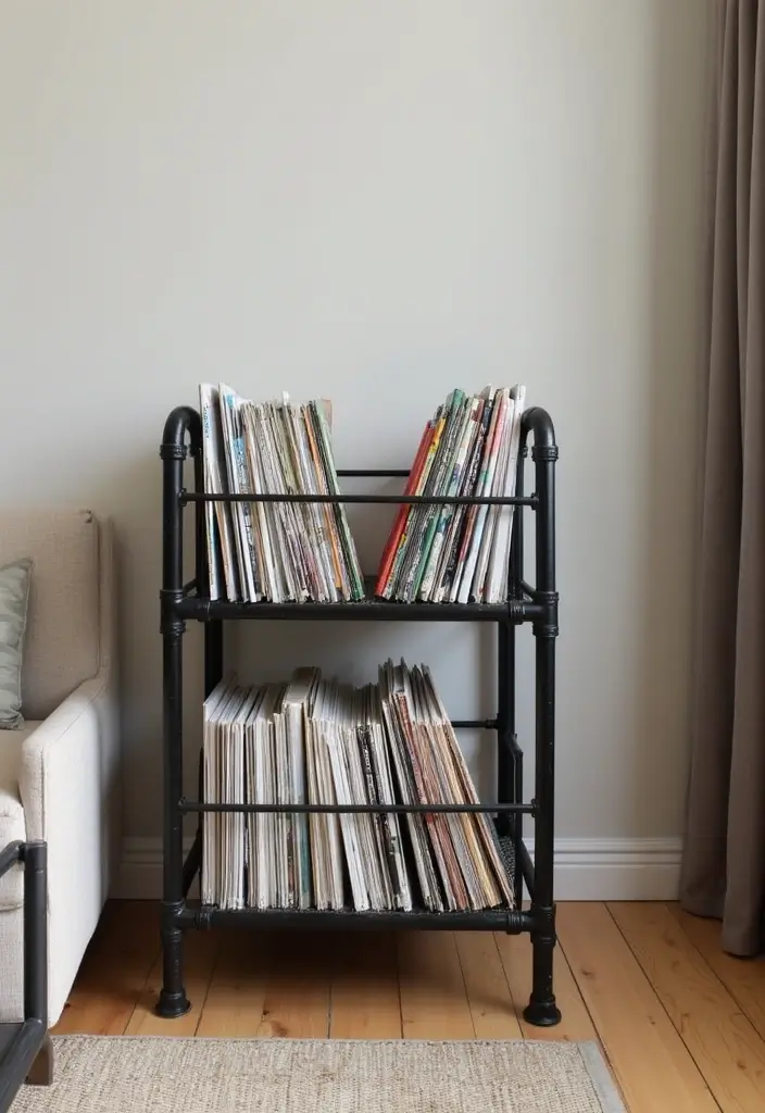 28 Creative Metal Pipe Decor Ideas For DIY Enthusiasts - 16. Pipe Magazine Rack