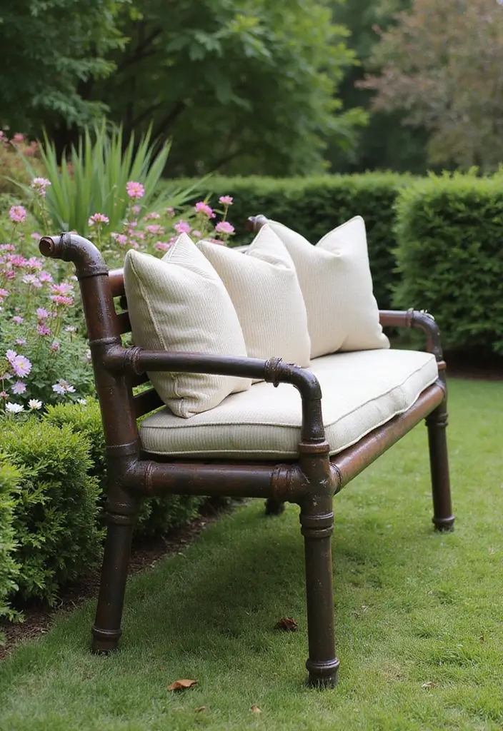 28 Creative Metal Pipe Decor Ideas For DIY Enthusiasts - 22. Pipe Garden Bench
