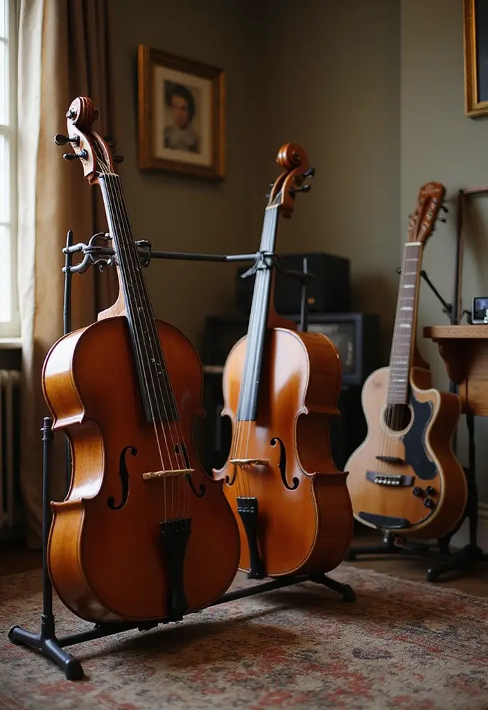 28 Creative Metal Pipe Decor Ideas For DIY Enthusiasts - 26. Pipe Musical Instrument Stand