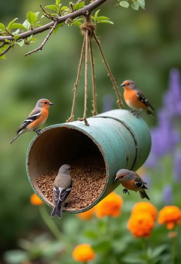 28 Creative Metal Pipe Decor Ideas For DIY Enthusiasts - 27. Pipe Bird Feeder