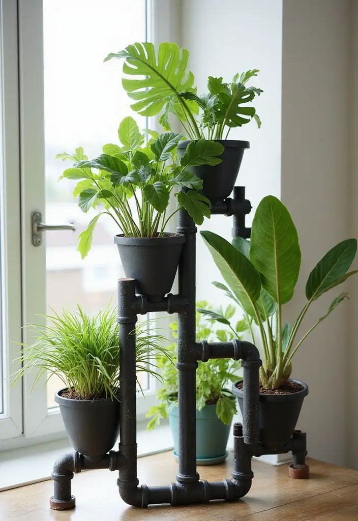 28 Creative Metal Pipe Decor Ideas For DIY Enthusiasts - 4. Pipe Plant Stand