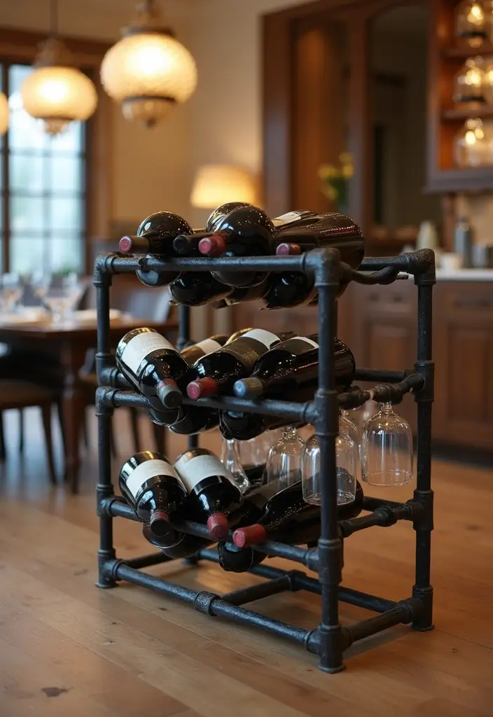 28 Creative Metal Pipe Decor Ideas For DIY Enthusiasts - 6. Pipe Wine Rack