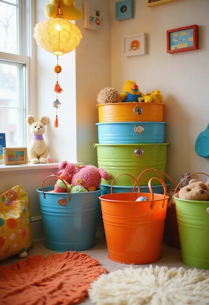 28 Metal Basket Decor Ideas In Farmhouse Style 11. Childs Room Fun