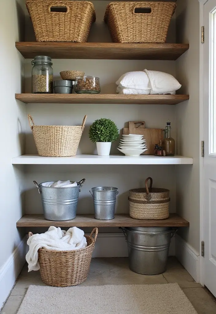 28 Metal Basket Decor Ideas In Farmhouse Style 15. Stylish Laundry Room Baskets