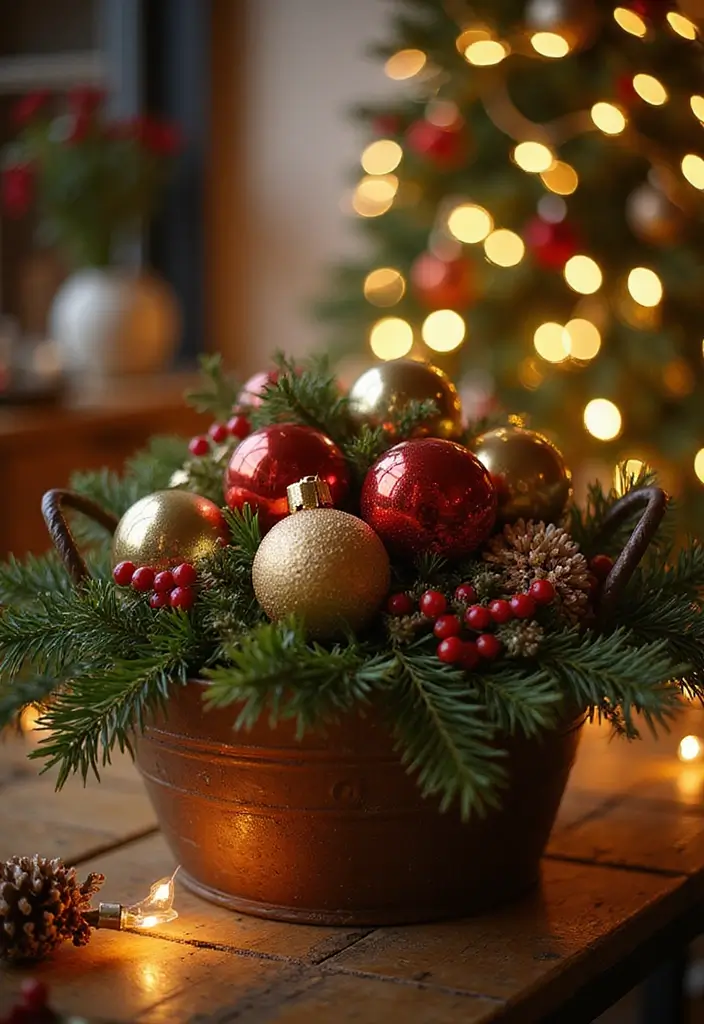 28 Metal Basket Decor Ideas In Farmhouse Style 17. Holiday Decor Accent