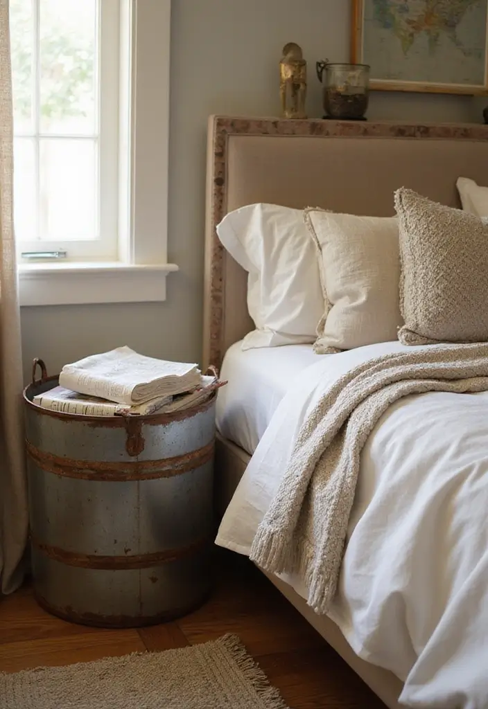 28 Metal Basket Decor Ideas In Farmhouse Style 19. Farmhouse Bedroom Touch