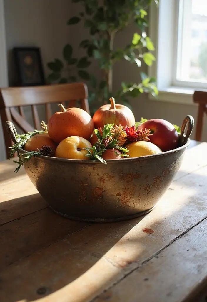28 Metal Basket Decor Ideas In Farmhouse Style 2. Vintage Basket Centerpiece
